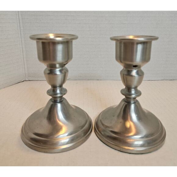 Vintage Pewter Pair Web Weighted Silver Candlestick Holders 5 inch - Picture 1 of 8